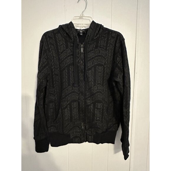 True Religion Hoodie Mens Small All Over Print Sweatshirt Full Zip Lightweight - Picture 1 of 3